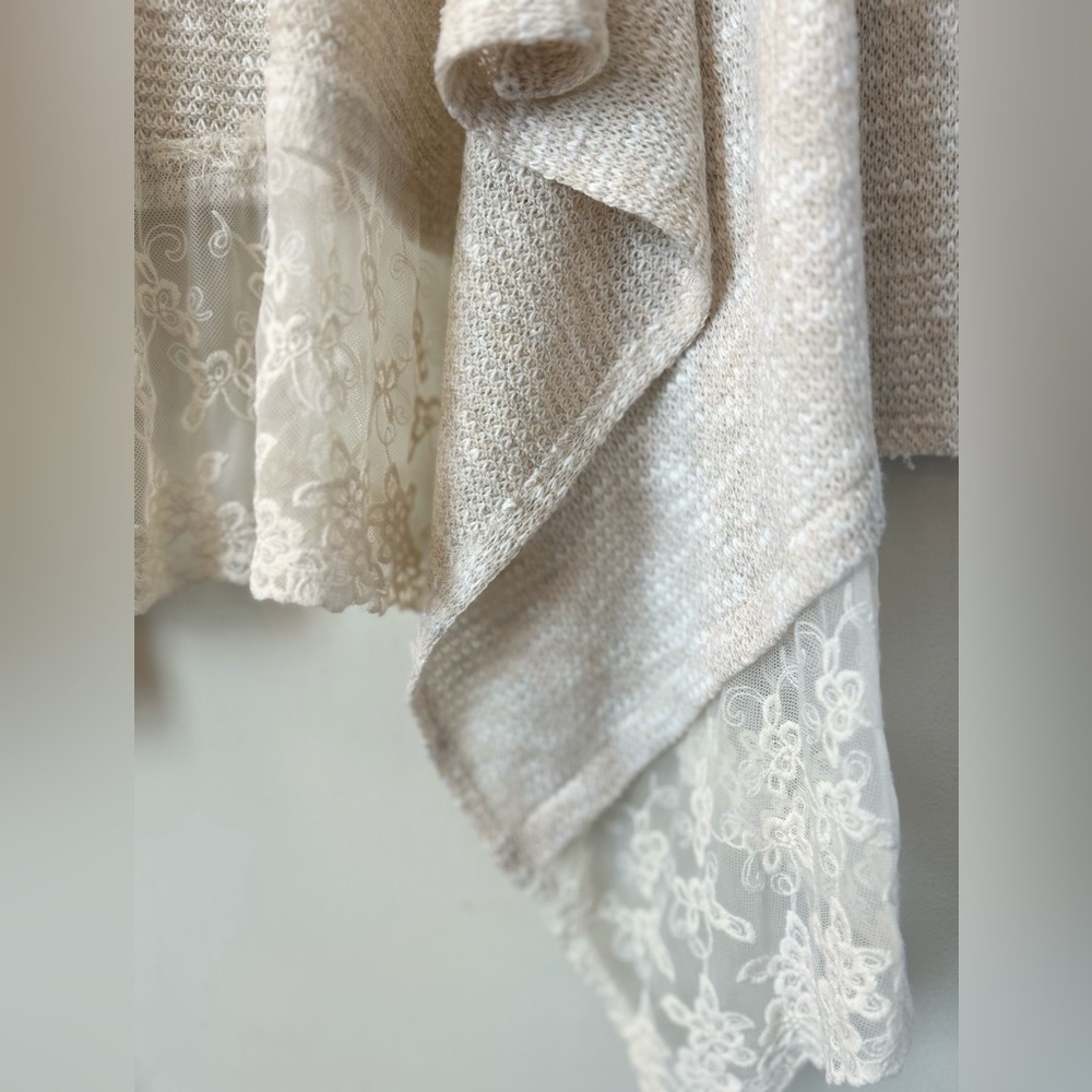 American Rag Cream Cardigan Sweater with Lace Waterfall Design - Picture 2 of 7